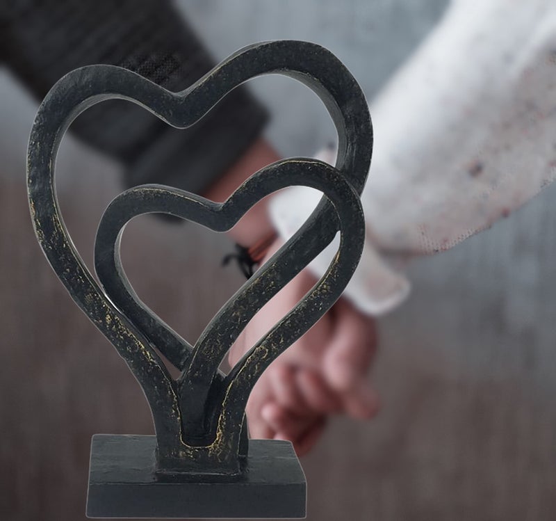 Bellaa 24827 Heart Statues Eternity Double Love Romantic Sculpture, 11 Inches, Anniversary Valentines Couple Gift for Her Home Decor, Modern Art Bond of Marriage - Image 2